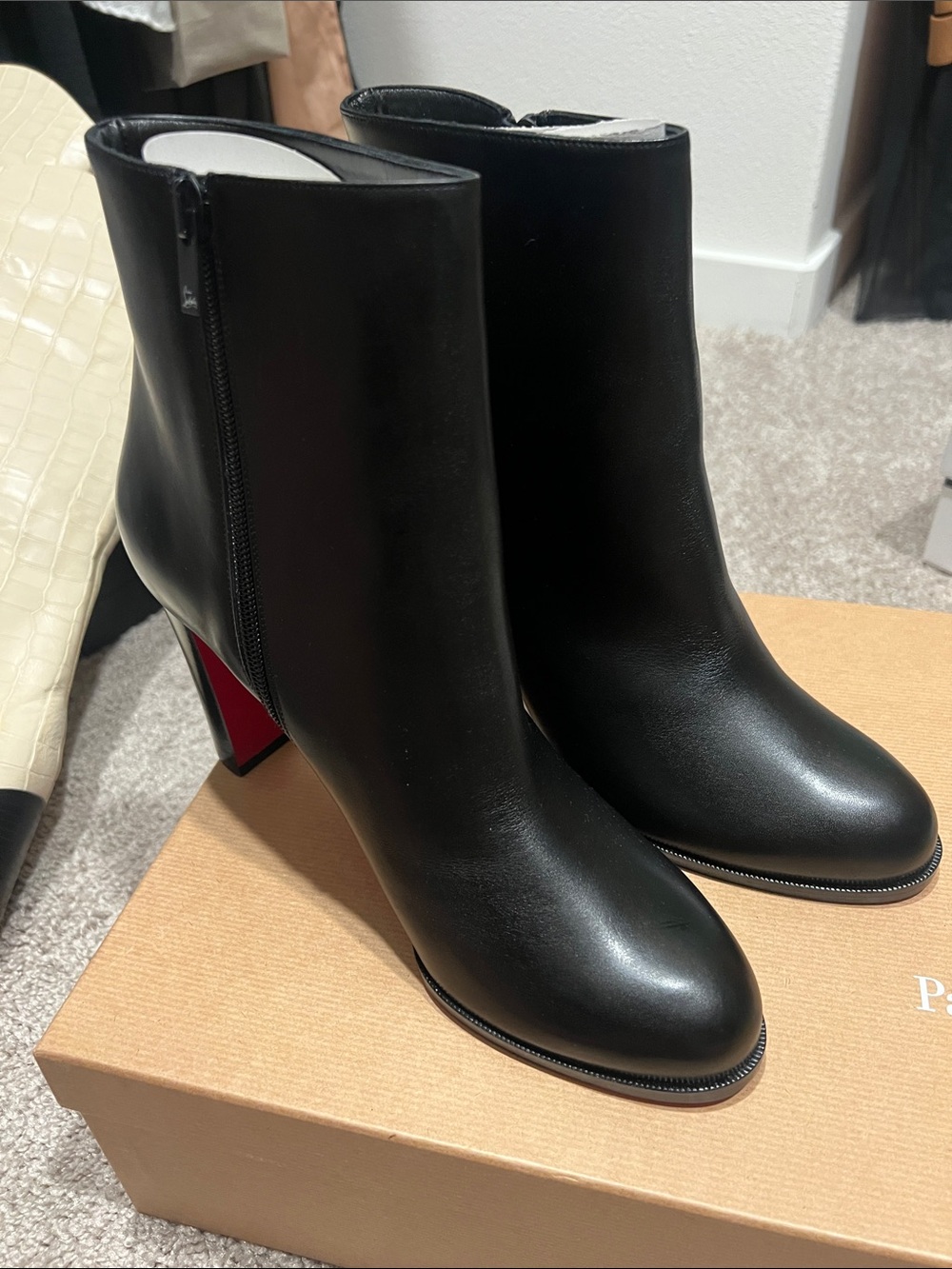 Christian Louboutin Black Leather Ankle Boots with Signature Red Heel